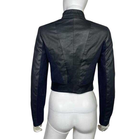Rag & Bone Women's 0 Black Navy Lamb Leather Biker Snap Jacket EUC - Picture 2 of 4